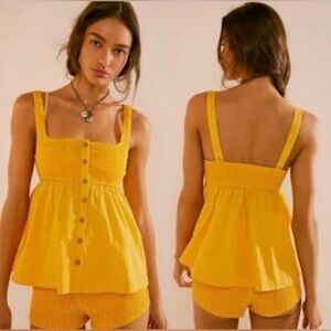 Free People Zola Smocked Button-Front Top